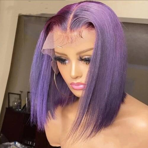 Synthetic Wigs Purple 60# Ash White Blonde Short Straight Lace Front Bob Wigs Middle Part for Women Natural Hairline Wigs