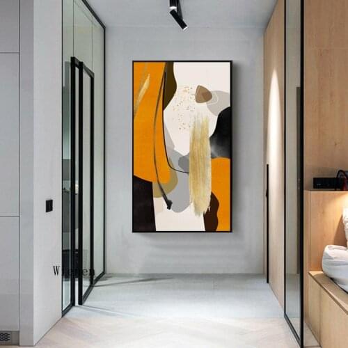 Nordic Modern Abstract Art Canvas Poster Print Gold Orange Picture Living Room Bedroom Aisle Wall Decorative Painting No Frame