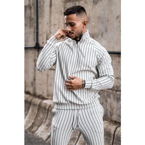 Tracksuit men spring autumn stripe Slim mens sets Long sleeve sweatshirt jogging fashion two piece set mens sportswear