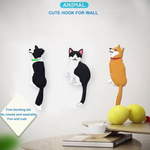 Wall PVC Cartoon Animal Decorative Hook Fridge Whiteboard Sticker Animal Hanger Kid Gift Home Decoration Storage Hook Holder
