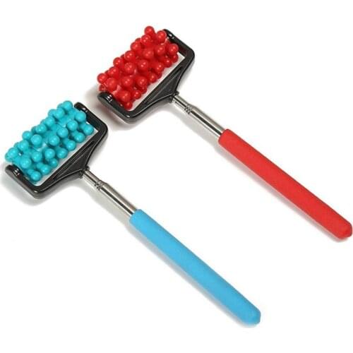 Telescopic Stainless Steel Back Massager Roller Handy Back Scratcher Body Relax Tools Stress Relief Office Random color 1pc