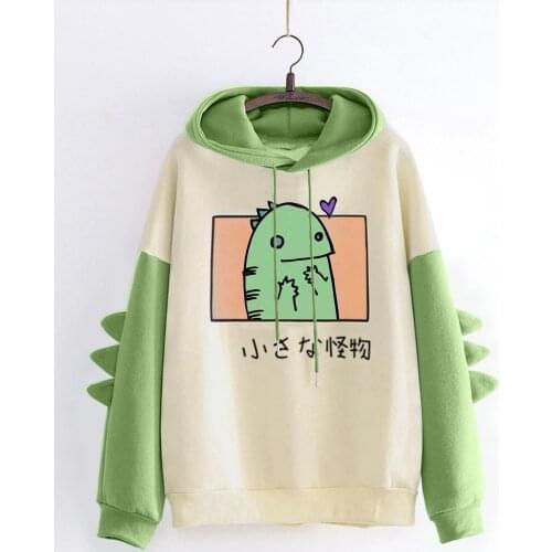 Hoodies Women Fashion Splice Dinosaur Print Sweatshirt Tops Autumn Winter Casual Long Sleeve kawaii Clothes ropa mujer