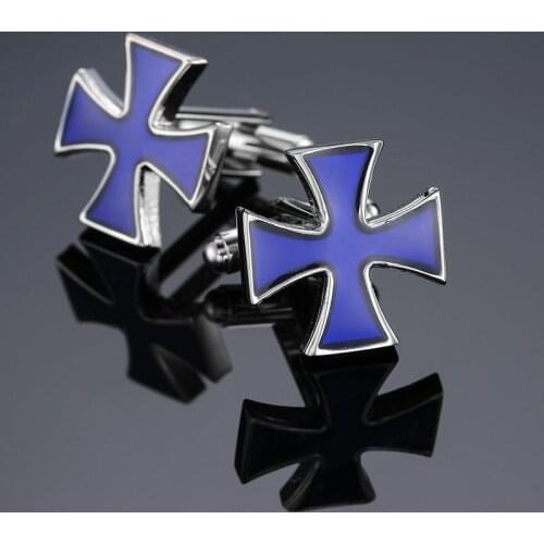 Brand new high quality Blue Cross Cufflinks fashion suit brand jewelry blessing Cufflinks mens business shirt badge pin gift