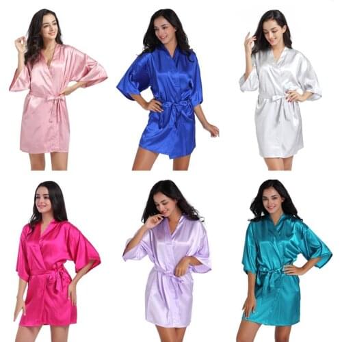 Summer Bride Wedding Robe Satin Sleepwear Women Nightgown Sexy Nightdress Lady Kimono Bathrobe Gown Negligee Solid plain #4159
