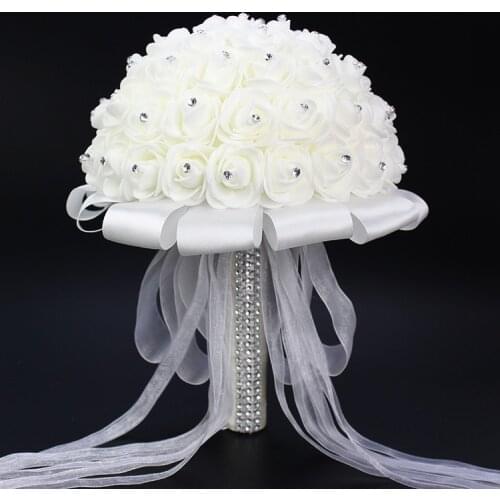 Cheap White Wedding Bouquet Bridal Bridesmaid Brooch Bouquet Artificial Rose Flower Bouquet Wedding Flowers Bridal Bouquets