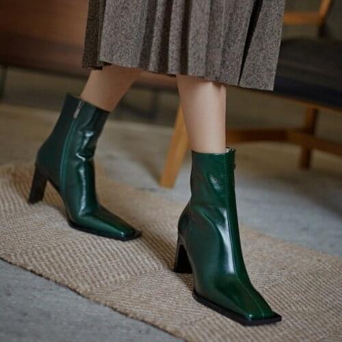 New fashion genuine leather thick high heels platform women ankle boots sexy high heel shoes high quality dress short boots 39