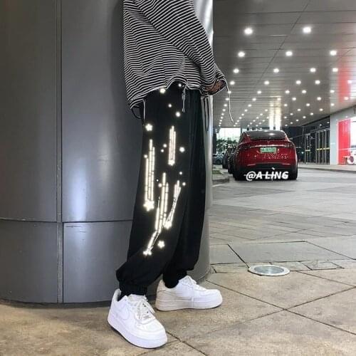 Woman Pants Reflective Printing Loose Large Size Casual Hip-hop Sports Pants With Feet New Harlanwei Nine-point Pants traf y2k