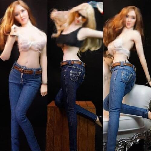 CF001 1/6 Female Skinny Jeans with Belt Soldier Clothes Model Trousers for 12'' Action Figure Body Dolls