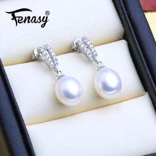 FENASY Natural Freshwater Pearl Earrings For Women 925 Sterling Silver Drop Earrings Fashion Long Earrings With Pearl