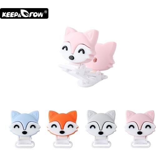 Keep&Grow 1pc Cartoon Fox Silicone Baby Pacifier Chain Clip DIY Teething Necklace Pendant Holder Dummy Clips Baby Teether Beads