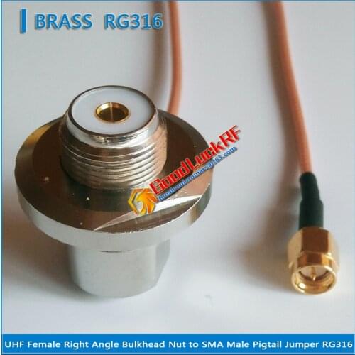 1X Pcs UHF Female Bulkhead Panel Right Angle 90 Degree to SMA Male plug RF Connection UHF - SMA Pigtail Jumper RG316 Cable