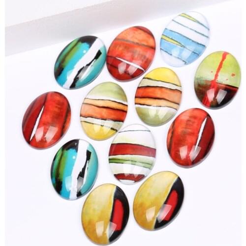 Reidgaller 20pcs diy mixed photo pattern oval glass cabochon 18x25mm for ring pendant making