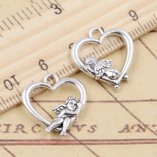 20pcs Charms Heart Lover Angel Cupid 20x18mm Tibetan Bronze Silver Color Pendants Antique Jewelry Making DIY Handmade Craft