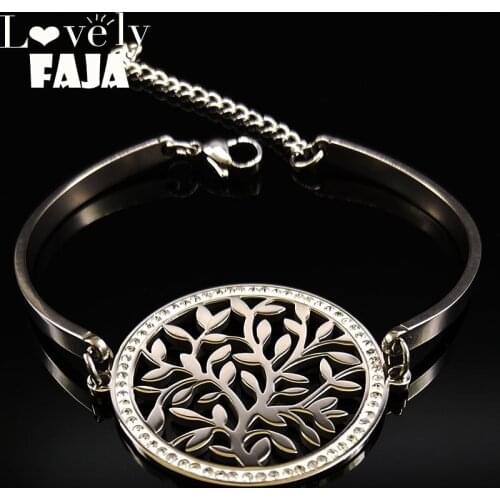 2021 Fashion Tree of Life Stainless Steel Cuff Bracelets for Women Silver Color Bangle Bracelet Jewelry pulsera B18318