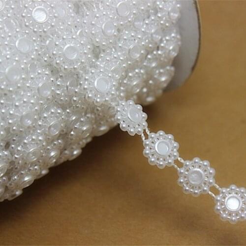 25m/roll 11mm Snowflake Shape Imitation Pearls Chain flatback DIY Wedding Dress Decoration,V15