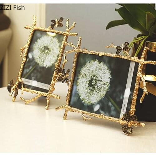 6/7 Inch Nordic Vintage Metal Butterfly Photo Frame Family Portrait Nightstand Desktop Square Golden Picture Frames Home Decor