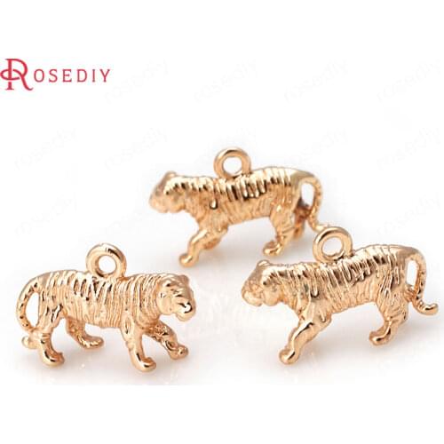 6PCS 11x18MM 24K Champagne Gold Color Plated Brass Tiger Charms Pendants High Quality Diy Jewelry Accessories