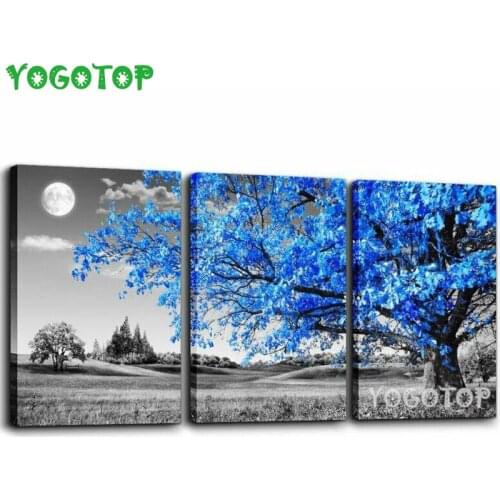 Diamond embroidery Art abstraction moon blue tree 3 pieces diamond Painting cross stitch mosaic rhinestone Wall Art,ML1418