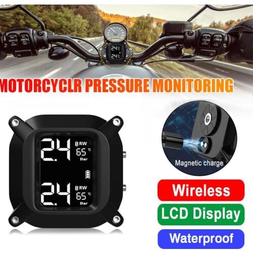 Wireless Motorcycle TPMS Tire Pressure Monitoring System 2 External Sensor LCD Display Real Time Tire Pressure Alarm System