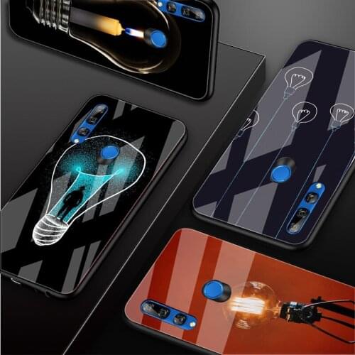 Light bulb Tempered Glass Phone Case For Huawei honor 8X 9 10i 20i 20Lite 20Pro 30 Pro Cover Shell