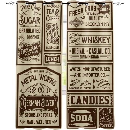 Newspaper Labels Retro Modern Luxury Curtains Living Room Bathroom Kitchen Curtains Household Products
