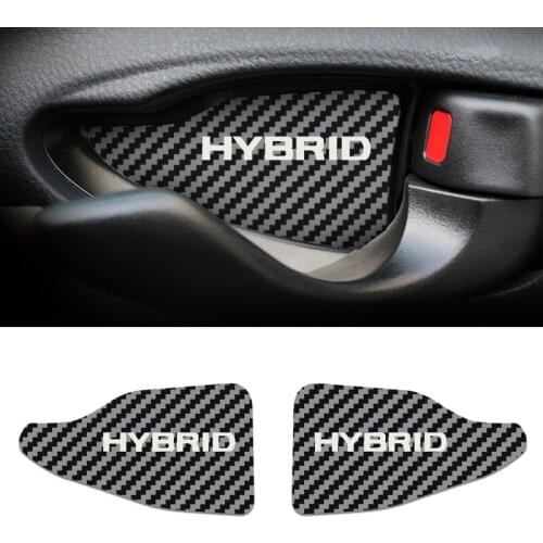 For Toyota Hybrid carbon fiber stainless steel car interior door handle ornament sticker Accessories Car Styling
