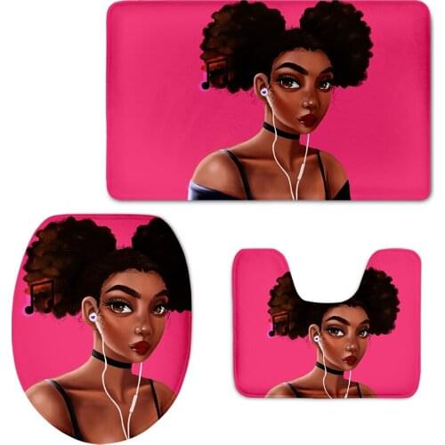 Personality Black Girl Afro Style Pattern Bath Rug Home Decoration 3PCS Toilet Lid Cover Soft Absorbent Pedestal Inodoro Mat Set