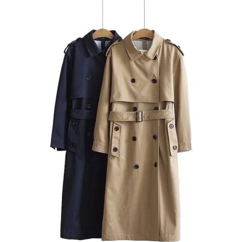 Classic Double Breasted Trench coat Women Windbreaker With Belt fashion Lady Elegant Slim long Coat Casual spring Autumn Outwear
