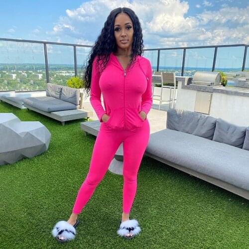 Sexy V-neck Tracksuit Women High Waist Pink Zipper Drawstring Pants&hoodies Two Piece Sets Ensemble Jogging Femme