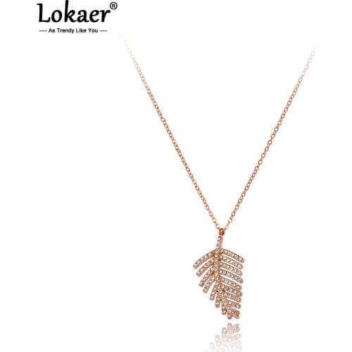 Lokaer Trendy CZ Crystal Leaves Charm Pendant Necklaces For Women Girls Bohemia Stainless Steel Chokers Necklace Jewelry N20299