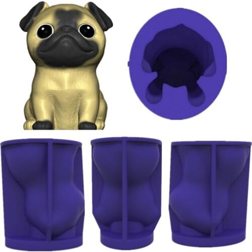 Cute Little Pug Dog Home Decorations Epoxy Resin Mold Ornaments Casting Silicone Mould DIY Crafts Plaster Candle Making Tool