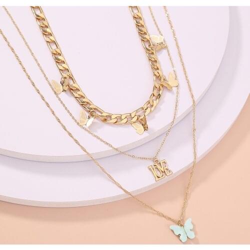 Multilayer Butterfly Necklace for Women Jewelry Fashion Chain Butterfly Pendant Necklace Bohemia Jewelry Wholesale