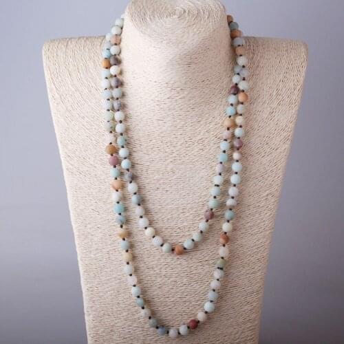 MOODPC Free Shipping Long Knot Beads Halsband Knot Frosted Amazonite Stones Necklace Handmade Artisan Jewelry