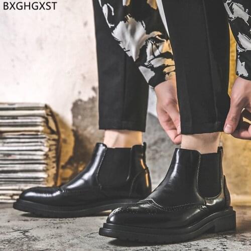Leather Boots for Men Male Outdoor Shoes Men Chelsea Boots Men Dress Shoes Ankle Boots for Man 2021 Black Luxury Designer Shoes