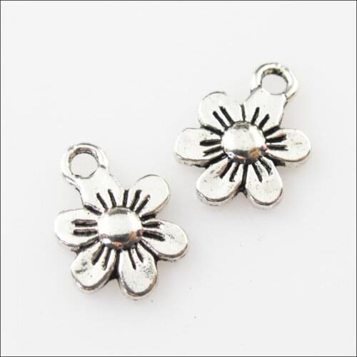 New 45Pcs Tibetan Silver Color Tiny Flower Star Charms Pendants 9x13mm