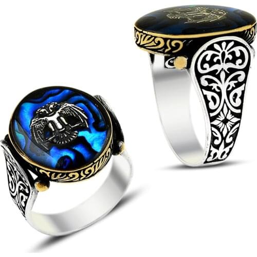 New 925 Silver Two Double Head Eagle Blue Ocean Rings for Men High Quality VintagMale for Mens Bohemian Style Punk vintageRings