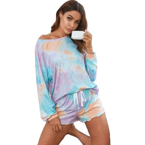 Pajamas Set Women Pyjamas Sleepwear Nightwear Pijama Home Wear Tie-Dye Print Home Long Sleeved Shorts Two Piece Set Plus size