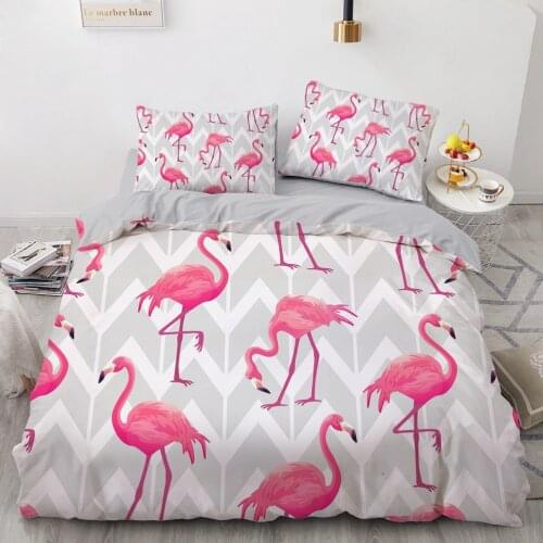 Simple Bedding Sets 3D Flamingo Duvet Quilt Cover Set Comforter Bed Linen Pillowcase King Queen Full Double 203x230cm Size