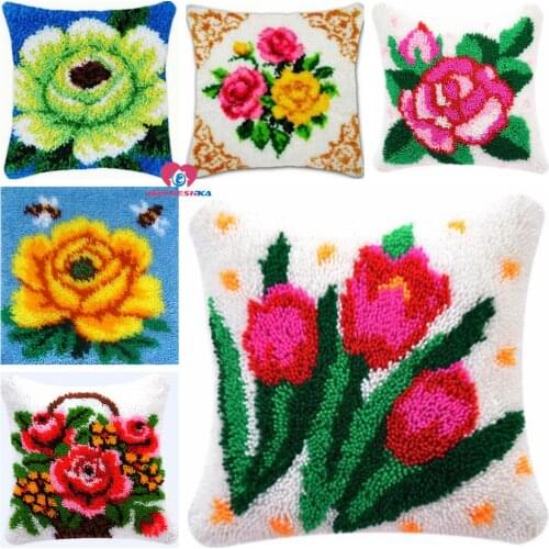 Dropshipping flower pictureCushion Latch Hook Kits Pillow Printed Mat DIY Craft Cross Stitch kits Needlework Crocheting Cushion