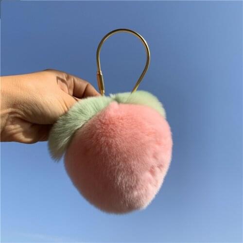 Fluffy Rabbit Fur Pink Peach Key Chain Women Cute Girls Plush Pompom Ball Keychain On Bag Car Trinket Jewelry Party Gift