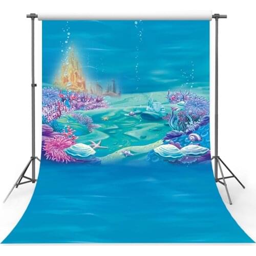Little Mermaid Under Sea Bed Caslte Corals Ariel Princess Photography Backdrop Baby Party Birthday Photo Background