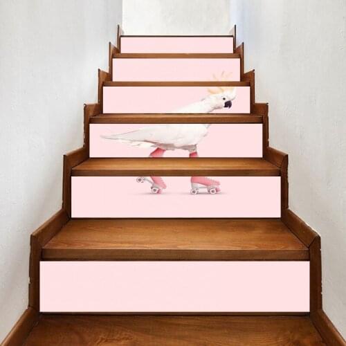 Self Adhesive Renew Parrot Skates Home Decor 3d Stair Sticker Print Art Waterproof Paper Mural Wardrobe Renovation Decal Picture