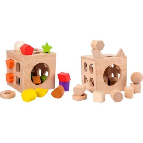 Sensory Wooden Shape Cube Sorter Puzzle Blocks Montessori Toys Education Toy