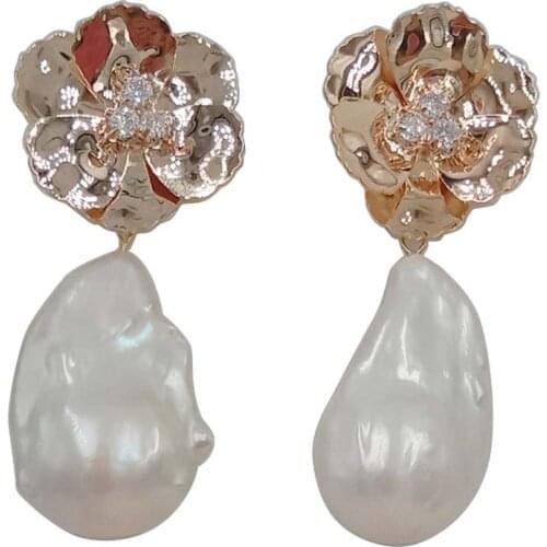 925 silver PEARL EARRING,100% nature freshwater pearl earring ,19x29 mm biggest keshi baroque pearl,high luster quality