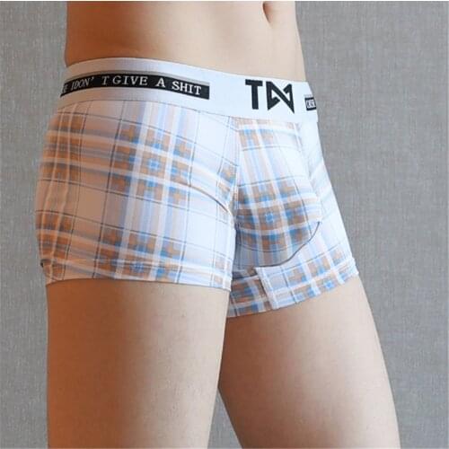 Hot Sell Mens Plaid Print Boxers Trunks Man Multicolor Lattice Underwear Male Tight Sexy U Pouch Elastic Quick Dry Underpants