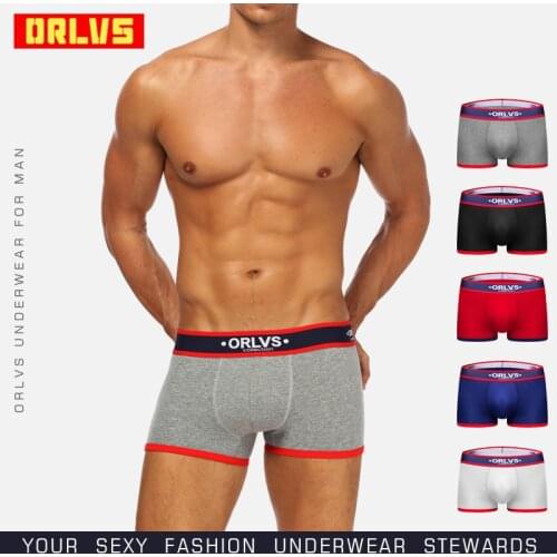 ORLVS Sexy Gay Boxers Men Underwear Cotton Breathable Comfortable Underpants Quick Dry Mesh Men Sleepwear Solid Boxers OR138