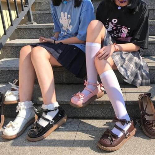 Flats Low Heel Lolita Shoes Platform Thick Bottom Kawaii Anime Cosplay Round Toe Tea Party Buckle Bowknot Sweet Girls Japanese