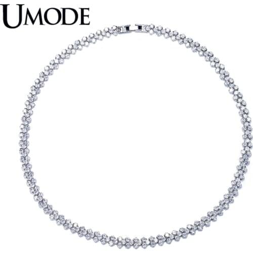 UMODE Luxury Bijoux Femme 0.1ct Top Grade AAA CZ Stones Choker Chain Necklaces for Women Classic Wedding Jewelry Colar AUN0029