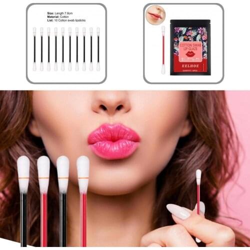 10pcs Cotton Swab Lipstick Tattoo Lipstick Non-Stick Long-Lasting Waterproof and Kiss-proof Lip Durable Lip Stain Set For Outdo