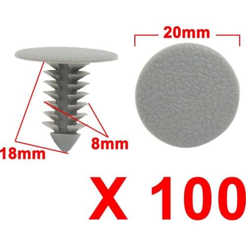 X Autohaux 100Pcs Plastic Trim Clips Bumper Front Door Rivets Fastener Gray 8mm For Car